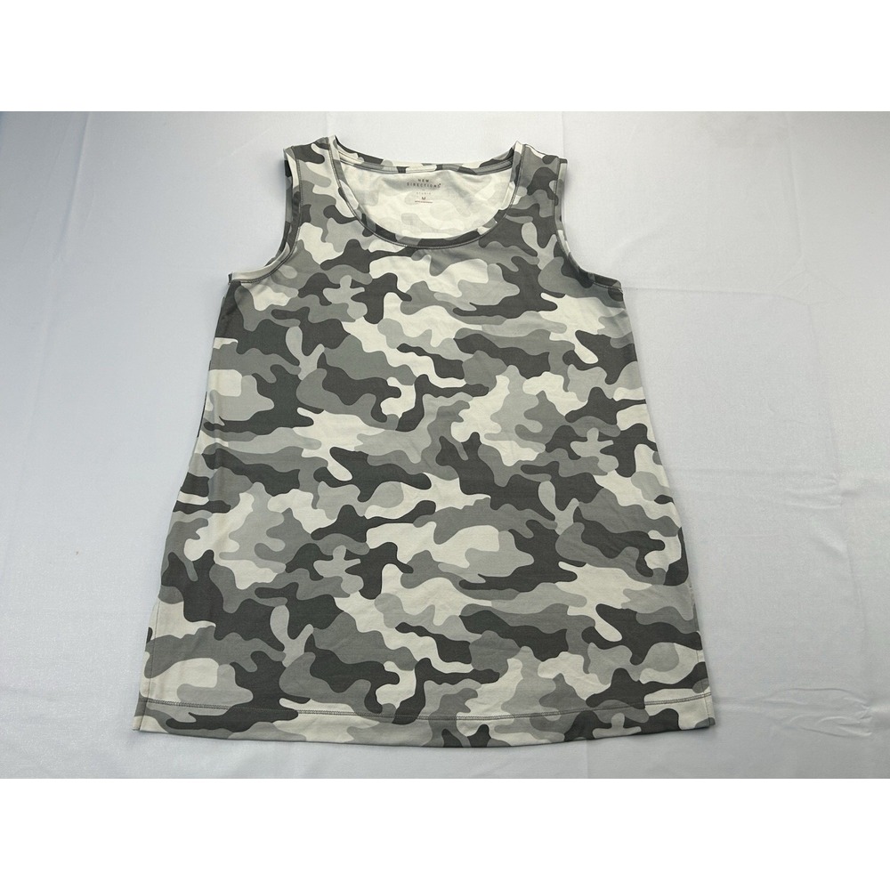 New Directions Studio Womens Tank Top Medium‎ Gray Camo Stretch Sleeveless